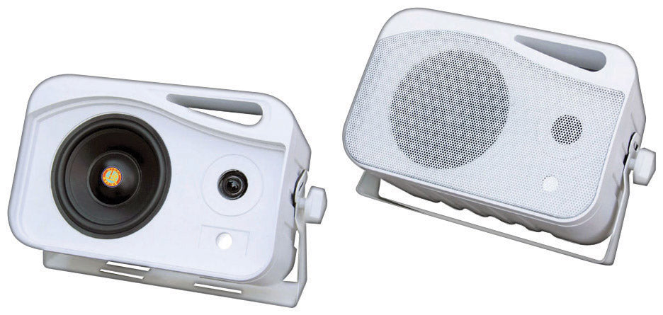 Pyle PLMR25 4'' 300 Watt 3-Way Weather Proof White Mini Box Speaker System