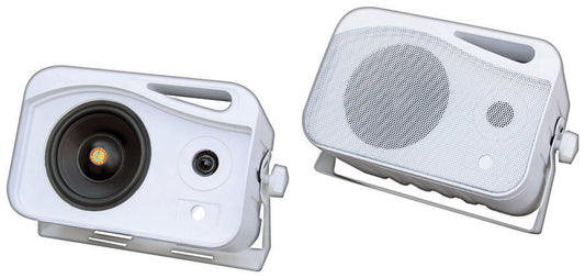 Pyle PLMR25 4'' 300 Watt 3-Way Weather Proof White Mini Box Speaker System