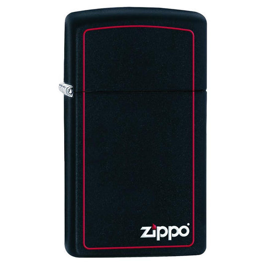 Zippo 1618ZB Windproof Lighter Slim Black Matte with Logo & Red Border
