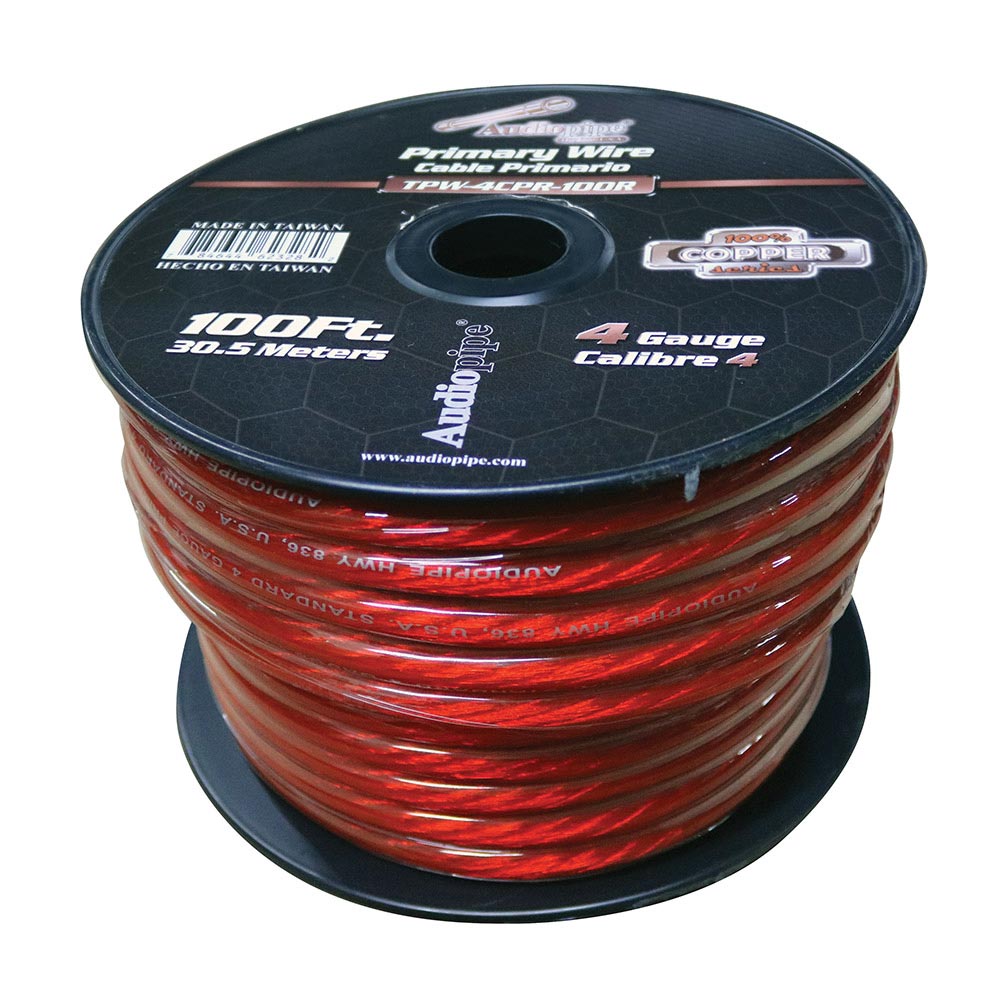 Audiopipe 4 Gauge 100% Copper Series Power Wire - 100 Foot Roll - Red PVC outer-jacket