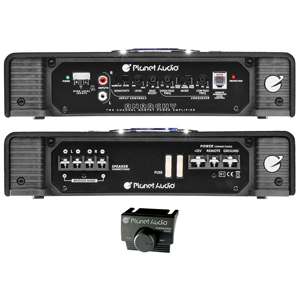 Planet Audio AC2000.2 ANARCHY 2000-Watt Full Range Class A/B 2 to 8 Ohm Stable 2 Channel Amplifier with Remote Subwoofer Level Control