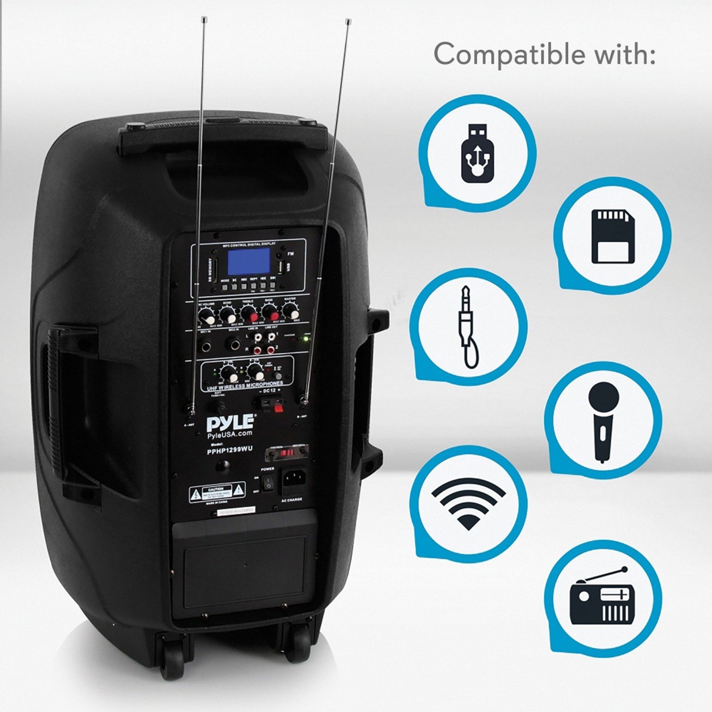 Pyle PPHP1299WU Portable Hi-Power Bluetooth PA Loudspeaker, 12"