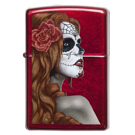 Zippo 28830 Windproof Lighter Day Of Dead Girl, Candy Apple Red Translucent