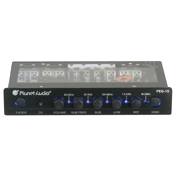 Planet Audio PEQ15 5 Band Equalizer Aux input volume control half DIN chassis