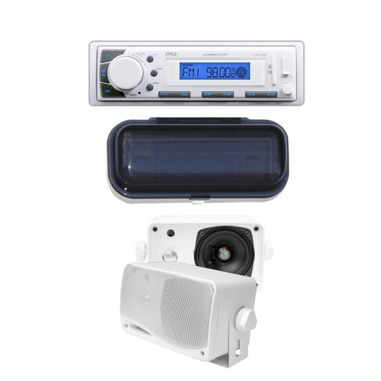 Marine In-Dash Receiver w/ SD/USB 3.5'' 200 Watt Weather Proof Mini Box Speakers