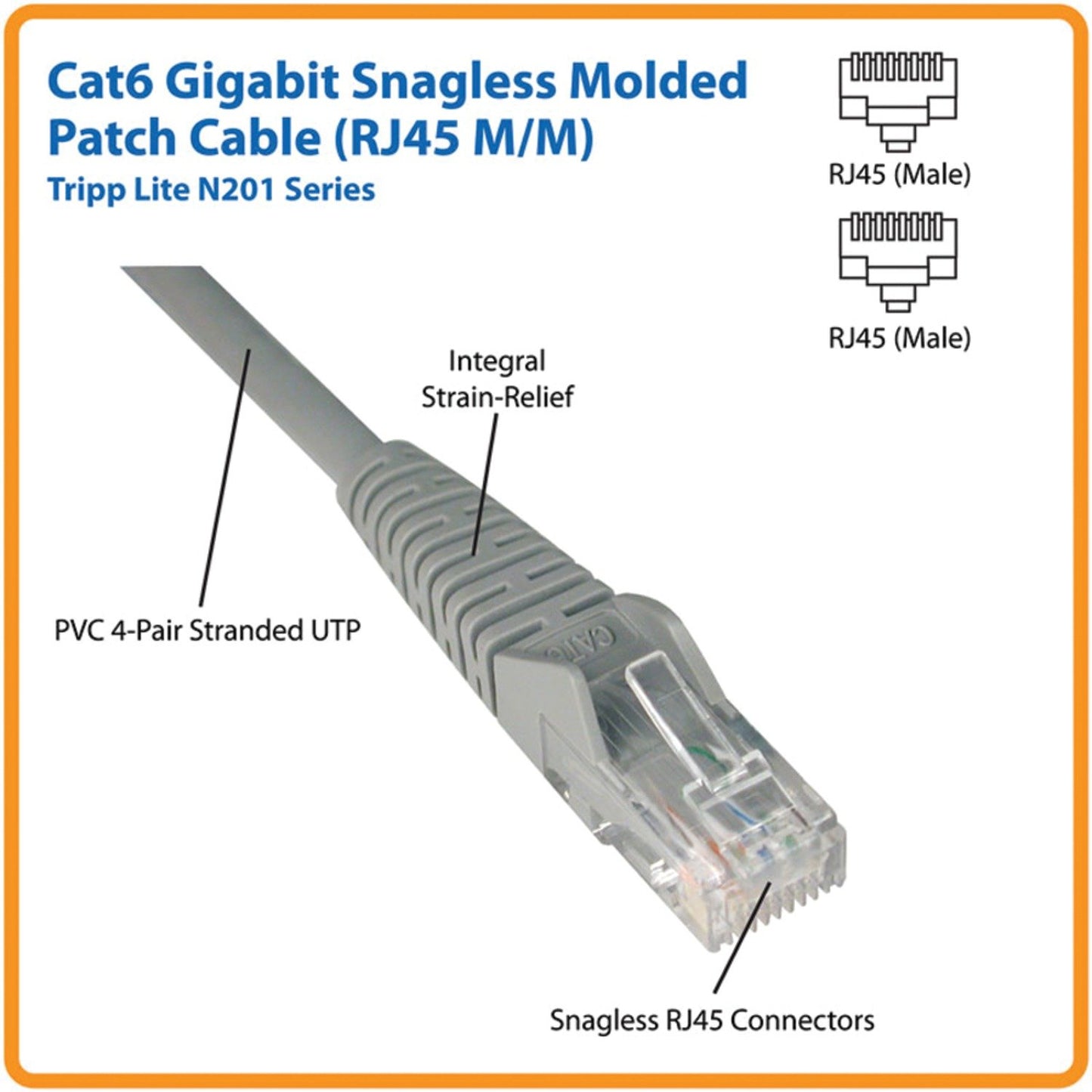 Tripp Lite N201001WH CAT-6 Gigabit Snagless Molded Patch Cable (1ft)
