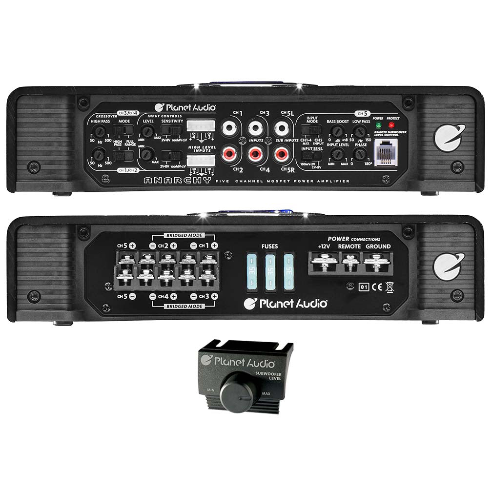 Planet Audio AC1800.5 ANARCHY 1800-Watt Full Range Class A/B 2 to 8 Ohm Stable 5 Channel Amplifier with Remote Subwoofer Level Control