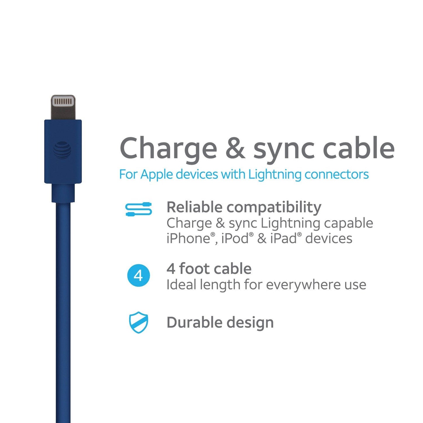 AT&T PVLC1-BLU 4-Foot PVC Charge and Sync Lightning Cable (Blue)