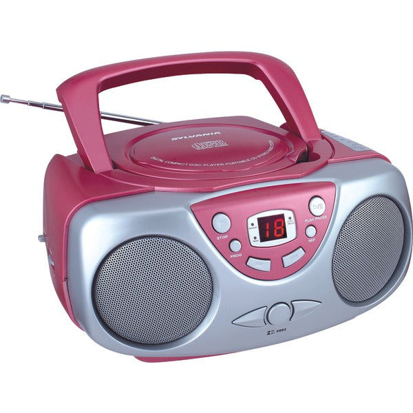Sylvania SRCD243 Portable CD Player with AM/FM Radio Pink Boombox